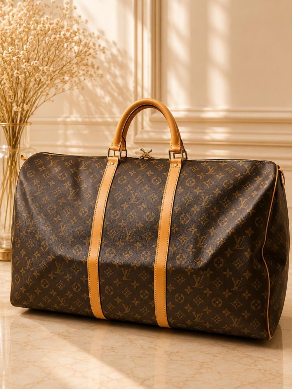 Authentic Louis Vuitton Keepall 60 Monogram Canvas Travel Duffle Bag Weekend Bag